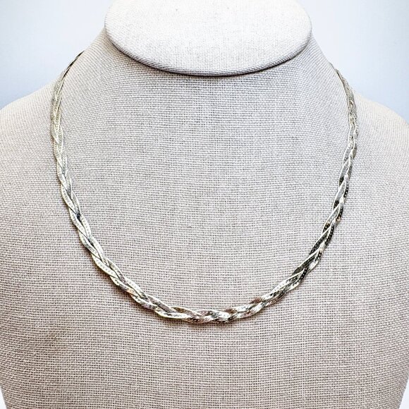 Sterling Silver 925 Braided Flattened Curb Link Chain 5mm Size 17.5" Length - Picture 1 of 11